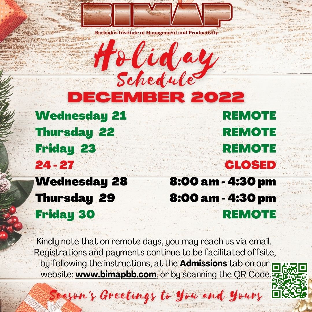 BIMAP Holiday Schedule 2022